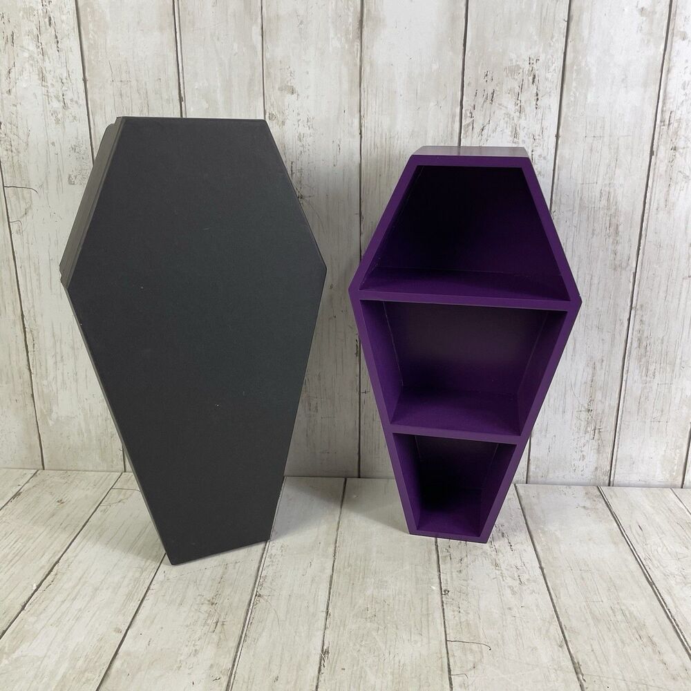 Purple Coffin Wooden Wall Hanging Or Tabletop Shelf Trinket Gothic - New In Box